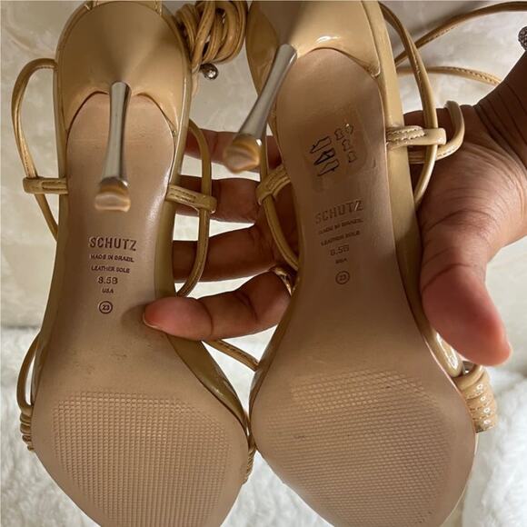 Schutz Nude Strappy Ankle Tie Adeline Patent Stiletto Heels Sandal Women 8.5 US - Picture 12 of 13